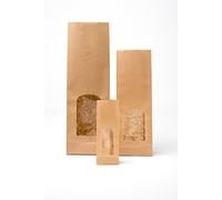 Sacchetti buste per alimenti biscotti e caramelle in carta avana millerighe con 3 finestre 100+60x300 (50pz.)