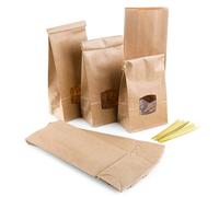 Sacchetti carta kraft con finestra, 25 pezzi: buste grandi con clip, bustine per tè, spezie, dolci, regali, biscotti, alimenti, confezioni creative fai da te, 10 x 6,5 x 27,5 cm