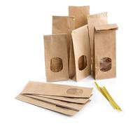 Sacchetti carta kraft marroni con finestra, 25 pezzi: buste regalo natalizie alimenti biscotti tè spezie dolci, busta Natale piccola fondo quadro richiudibile con clip dorata, 7 x 4 x 20,5 cm