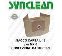 SACCHETTI CARTA litri 12 per ASPIRAPOLVERE MAXICLEAN mod. MX 6 confezione da 10