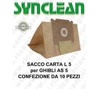 SACCHETTI CARTA litri 5 per ASPIRAPOLVERE GHIBLI mod. AS 5 confezione da 10 pezz