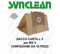 SACCHETTI CARTA litri 5 per ASPIRAPOLVERE MAXICLEAN mod. MX 5 confezione da 10 p