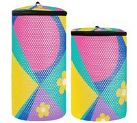 Sacchetti colorati con forme geometriche e fiori gialli, confezione da 2 sacchetti per il lavaggio delle scarpe