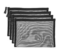 Sacchetti con cerniera in rete, confezione da 4 in nylon di taglia B6, custodia da viaggio per penne, matite da bagno, cosmetici, trucchi, file con cerniera, organizzatore, Nero , A5