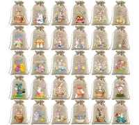 Sacchetti con coulisse a tema pasquale per caramelle e regali, set di 30 sacchetti in tessuto con design coniglio e uovo in motivi assortiti, ideali per bomboniere e regali (10 x 15 cm)