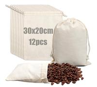 Sacchetti Cotone 30x20cm - 12 Pezzi Sacchetti Stoffa Tessuto Regalo con Coulisse Sacchetti Riutilizzabili Sacchettini Juta per Caffè Spezie Gioielli Bomboniere Matrimonio Pasqua Natalizi