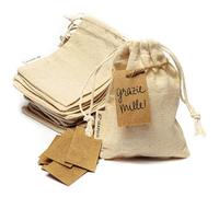 Sacchetti Cotone Riutilizzabili XS 8x10 cm - Extra Small con Coulisse, Buste Stoffa per Spezie, Confetti, Bomboniere, Gioielli, Tisane, Lavabili, Multiuso, Ecologici, Naturali - Confezione da 25 pezzi