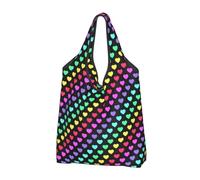 Sacchetti della spesa riutilizzabili con stampa di cuori arcobaleno - Borsa della spesa pieghevole con manici, Nero, 1 PCS