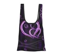Sacchetti della spesa riutilizzabili, pieghevoli, lavabili, con stampa di cuori viola, pieghevoli in un sacchetto, borsa per la spesa ecologica