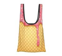 Sacchetti della spesa riutilizzabili, pieghevoli, lavabili, con stampa di gelato e waffle, in un sacchetto, borsa per la spesa ecologica