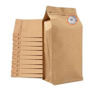 Sacchetti di caffè con valvola (50 pezzi, 453,6 g/0,5 kg) in carta kraft ad alta barriera in foglio di alluminio, fondo piatto, sacchetti riutilizzabili con chiusura a caldo con cerniera laterale per