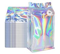 Sacchetti di caffè con valvola (50 pezzi, 8 oz/0,2 kg) olografico ad alta barriera in alluminio fondo piatto in piedi chicchi di caffè sacchetti di imballaggio sacchetti riutilizzabili termosaldatura