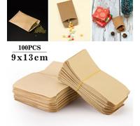 Sacchetti di carta, 100 pezzi, 9 x 13 cm, per organizzare piccoli oggetti, colore marrone, stile busta, per bomboniere, compleanni, baby shower, forniture artigianali