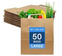 Sacchetti di carta con manici, 50 grandi sacchetti di carta marroni (25,4 x 30,5 x 13 cm) grandi sacchetti in carta kraft SOS, perfetti per pranzo, feste, regali, conservazione, imballaggi, torte,