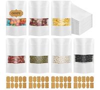 Sacchetti di carta Kraft, 100 pezzi, 9 x 14 cm, con finestrella, sacchetti di carta con 100 adesivi, sacchetti di carta richiudibili per alimenti, noci, fagioli, caffè