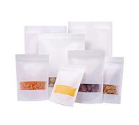 Sacchetti di carta kraft con finestra di visualizzazione, sacchetti regalo, per noci, caramelle, chicchi di caffè, cereali, cibo secco, alimenti per animali, ecc. 50 pezzi, 110 x 170 mm, bianco