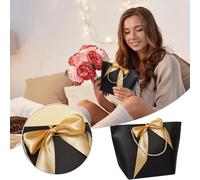 Sacchetti di carta neri portatili e comodi con nastro fiocco oro - Set di 6