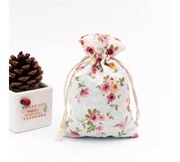Sacchetti di cotone e lino per caramelle Borsa in cotone e lino Mussola Regali for cosmetici Borse for imballaggio di gioielli Graziosa borsa regalo buste con coulisse(Pink Flowers,13x18cm 5pcs)