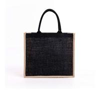 Sacchetti di iuta laminati interni borsa manici in cotone per damigella d'onore decorazione artistica matrimonio, Nero