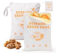 Sacchetti Di Pane in Cera D'api, Borsa Portaoggetti Riutilizzabile in Cotone Naturale Con Cerniera, Grande Capacità E Lavabile Per Frigorifero, Per Fatti in Casa, Panetteria (L - Bianco,2 PACK)