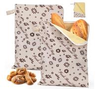 Sacchetti Di Pane in Cera D'api, Borsa Portaoggetti Riutilizzabile in Cotone Naturale Con Cerniera, Grande Capacità E Lavabile Per Frigorifero, Per Fatti in Casa, Panetteria (L - Fiore,2 PACK)