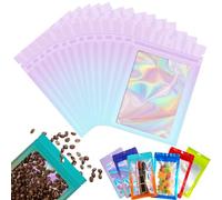Sacchetti di stoccaggio richiudibili in Mylar olografico viola blu metallizzato con chiusura ziplock a prova di odore, buste trasparenti in plastica con sigillo grip per imballaggio, 50 pezzi, 12 x 18