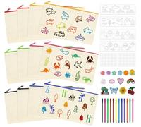 Sacchetti di stoffa da dipingere, 12 sacchetti di stoffa da dipingere con 12 matite colorate, 4 stencil fai da te, astuccio da 21 x 12 cm, con chiusura lampo e sacchetto in tessuto bianco fai da te