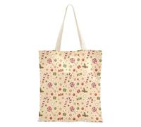 Sacchetti di tela riutilizzabili con cervi e alberi di Natale beige per le donne Bulk Bag con manici, Natale Beige Candy Canes Regali Agrifoglio, Taglia unica