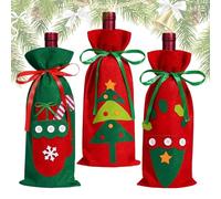 Sacchetti di vino natalizi, borsa per vino festiva, sacchetti decorativi per vino, decorazione in feltro per bottiglie di Natale, 3 pezzi, graziosi, con coulisse, per bottiglie di vino, con coulisse,