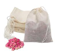 Sacchetti Filtro per Tè 50 Pezzi 6 × 8 cm 100% Cotone Bustina di Tè Vuota con Coulisse, Riutilizzabile Sacchetti Cotone per lavanda, caffè, tè sfuso, cucinando (Bianco)