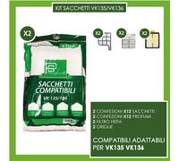 SACCHETTI FOLLETTO VK 135 136 KIT 12 sacchetti 12 profumi 2 HEPA 2 GRIGLIE NO150