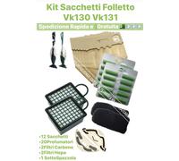 SACCHETTI FOLLETTO VK130 131 12 Sacchetti +20 PROFUMI + 2FILTRI +2HEPA +SPAZZOLA