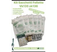 SACCHETTI FOLLETTO VK135/136 12PZ+12 PROFUMI+2FILTRI HEPA+2 FILTRI TELA Compatib