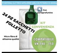 SACCHETTI FOLLETTO VORWRK 24 PZ Compatibili KOBOLD VK 140 VK 150 QUALITÀ TOP