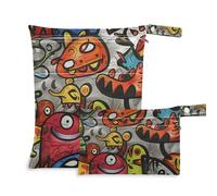 Sacchetti impermeabili a prova di disordine con mostri colorati dei cartoni animati, confezione da 2 sacchetti bagnati per costume da bagno con manici per il bagno, piscina