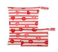 Sacchetti impermeabili a prova di disordine, confezione da 2 sacchetti bagnati per costume da bagno con manici per bagno, piscina (rosso bianco a righe cuore labbra amore)