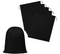 Sacchetti in cotone nero con coulisse, riutilizzabili, di qualità con doppio cordino, per dispensa, regali, scarpe, indumenti, confezione da 6 (misto cotone nero, 35,6 x 43,2 cm)