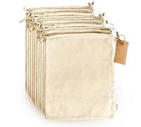Sacchetti in Cotone Riutilizzabili Large 25x30 cm per Verdura, Frutta, Cipolle, Pane, Spesa Sfusa - Sacche Grandi Multiuso Lavabili e Naturali per Casa e Organizer - Confezione da 12 Pezzi