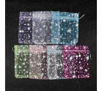 Sacchetti in organza color argento, 10x12 cm, con stelle, disegnabili, per decorazioni di feste, espositori per gioielli, 50 pezzi, misti, 10x12 cm