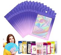Sacchetti in plastica trasparente con chiusura zip in foil rosa viola a prova di odore, buste per imballaggio Mylar olografico richiudibili per conservazione con sigillo grip, 100 pezzi 7x10cm per