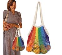 Sacchetti in rete di cotone, riutilizzabili, per la spesa, portatili e lavabili, con manico lungo, per libri, verdure, articoli vari, giocattoli, Colorato 1, 1