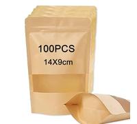 Sacchetti Kraft per Alimenti e Regalo - 100Pcs Carta con Chiusura e Finestra - Piccoli per Chicco di Caffè, Pane, Cibo
