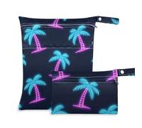 Sacchetti lavabili per spiaggia con alberi di cocco fluorescenti colorati fluorescenti, confezione da 2 sacchetti bagnati per costume da bagno con manici per asilo nido