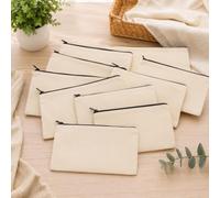 Sacchetti multiuso in tela bianca con cerniera, per trucchi, artigianato, organizer, 10 pezzi, beige
