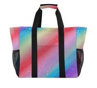 Sacchetti multiuso pieghevoli con glitter sfumati arcobaleno e manici da spiaggia, Glitter sfumato arcobaleno, 1 size, Moda