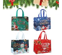Sacchetti Natale, Sacchetti Natalizi per Regali, Sacchetti Regalo Natale Grandi con Manici, Riutilizzabile Buste Regalo Natale Borse per la Spesa Natale in Tessuto Non Tessuto,32.5 x 25 x 17 cm,4pc