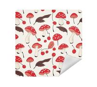 Sacchetti per articoli da toeletta in panno magico autoadesivo portatile per trucco organizer avvolgente 33,8 x 33,8 cm, organizer per donne, Funghi, foglie Rosso Ciliegia, 17.7x17.7in