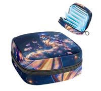 Sacchetti per assorbenti igienici da donna, grande capacità, con fiori viola e farfalla con sfondo scintillante e sfondo da sogno, borse mestruali, borse porta assorbenti, borsa porta assorbenti