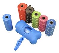 Sacchetti per bisogni dei cani, con dispenser e clip per guinzaglio, confezione da 105 sacchetti igienici per cani con dispenser e clip, Sacchetti per Deiezioni Canine. (blu)