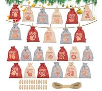 Sacchetti per calendario 'Avvento, set di 24 sacchetti riutilizzabili con coulisse, per conto alla rovescia di Natale, confezioni regalo, ideali per caramelle, piccoli regali e decorazioni